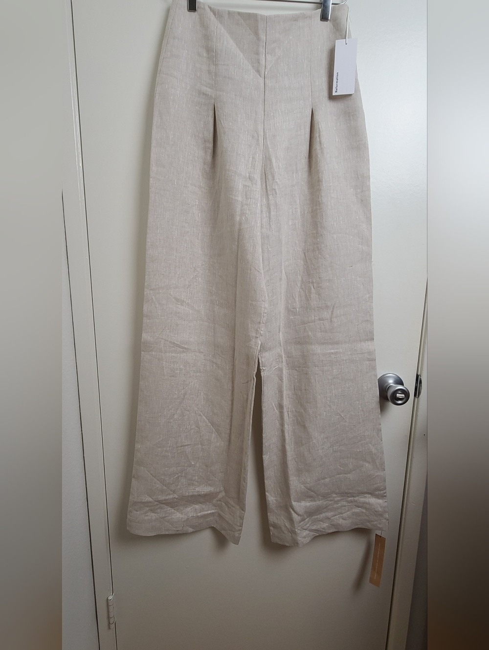 NWT Reformation Linen Trousers Oatmeal Size 6 - Picture 3 of 8